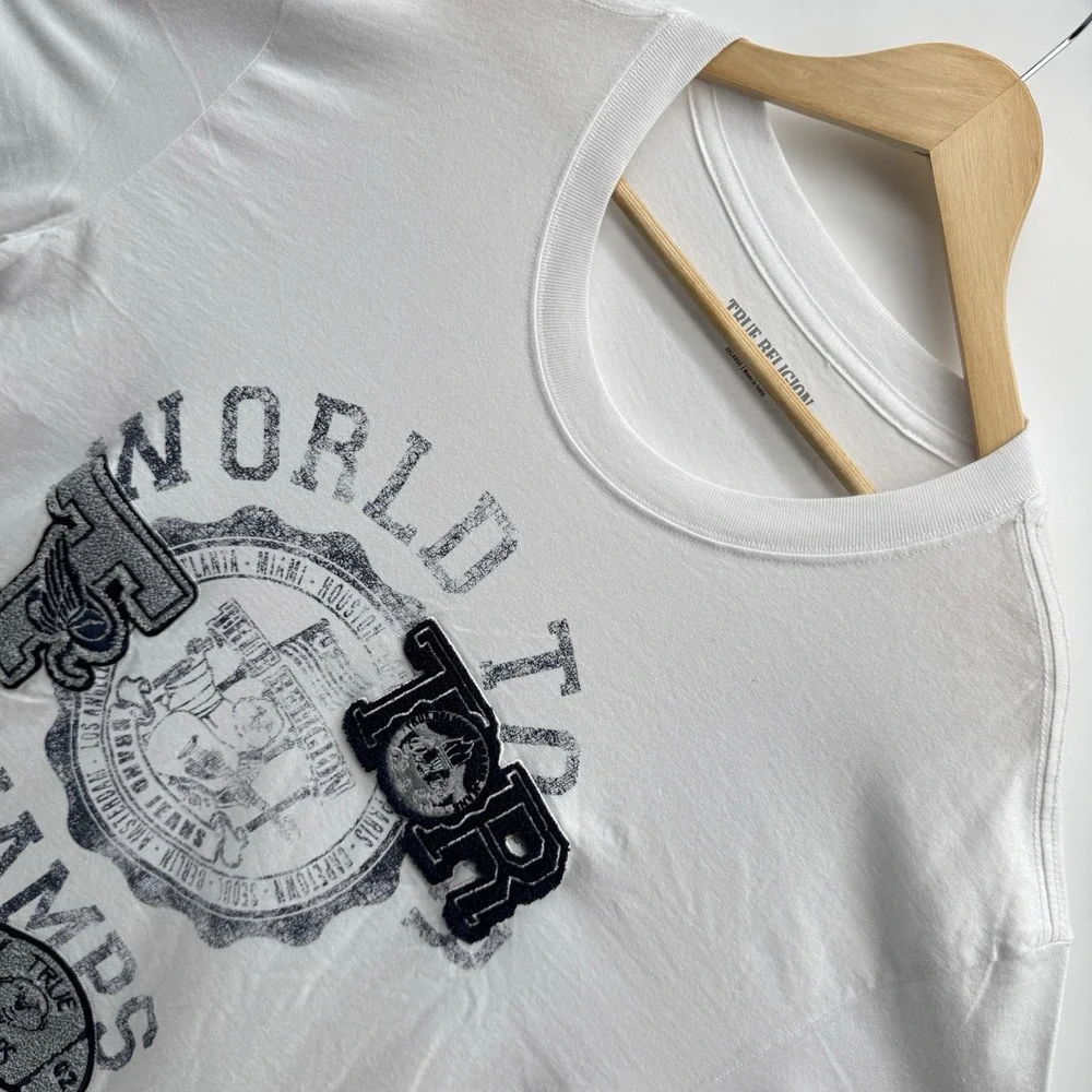 NWT True Religion World Tour Champs Graphic Tee Shirt White Mens XXL $72